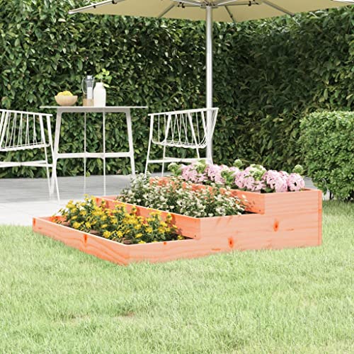 Macetero de 107 x 107 x 27 cm de madera maciza de Douglas, diseño de varios niveles para jardín y terraza, resistente bancal alto para flores y plantas