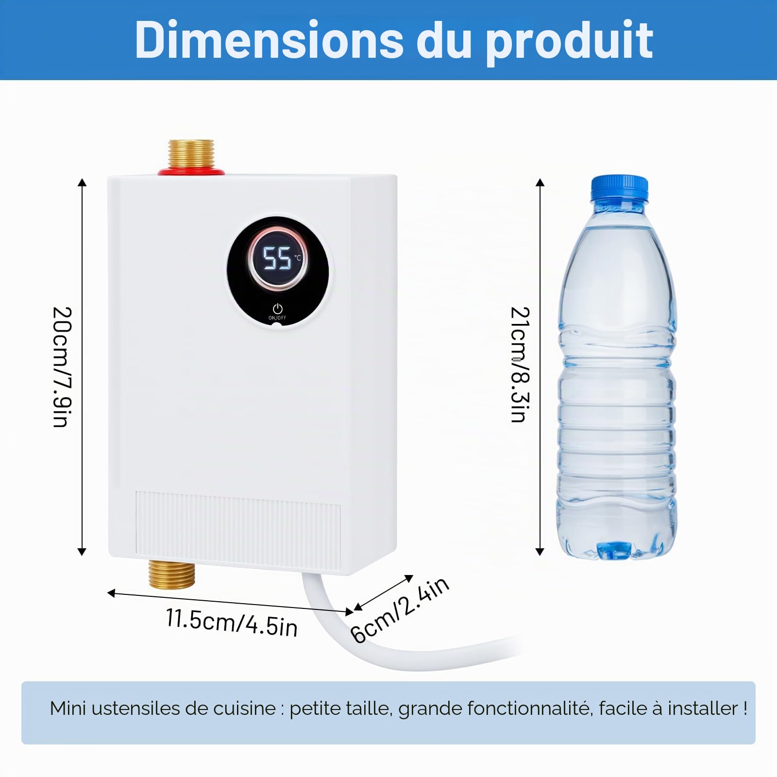 Chauffe-eau instantané électronique, 220V 3800W Chauffe-eau instantané de la température, chauffe-eau instantané électrique pour RV cuisine salle de bain