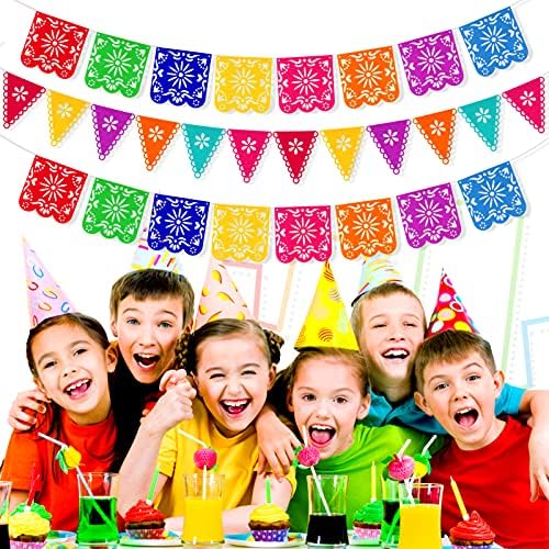 Qpout 4 Pack Day of the Dead Banners, Colorful Mexican Fiesta Party Dia De Los Muertos Garland Decoration, Mexican Cinco de Mayo Party Favor Baby Shower Kids Birthday Indoor Outdoor Decor Flag