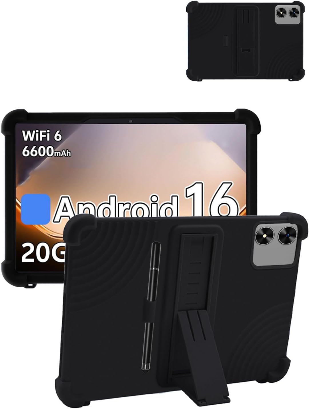 for SHARECLOUD P10_T (10.1 inch) Android 16 Tablet Protective case, Shockproof Lightweight Silicone Protective case with Stand, Child-Friendly Protection, capacitive Stylus Included, Black