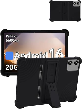 for SHARECLOUD P10_T 10.1 inch Android 16 Tablet Protective case, Shockproof Lightweight Silicone Protective case with Stand, Child-Friendly Protection, capacitive Stylus Included, Black
