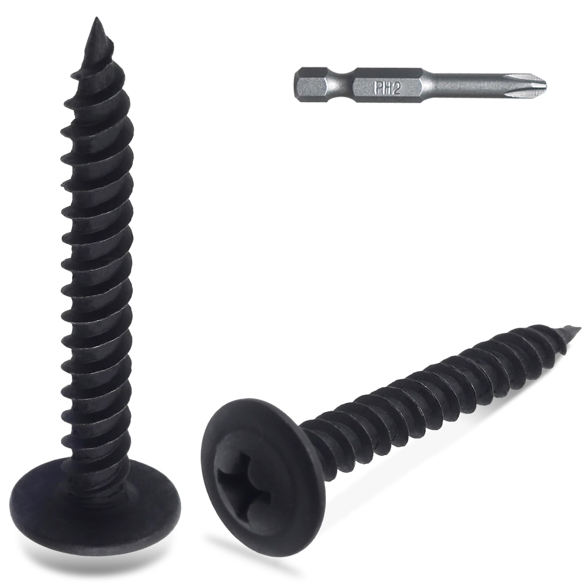 JEGONFRI 100pcs #8 × 1-1/4” Modified Truss Head Wood Screws, Phillips Drive, Black Wood Screws, Screws with Screwdriver Bit