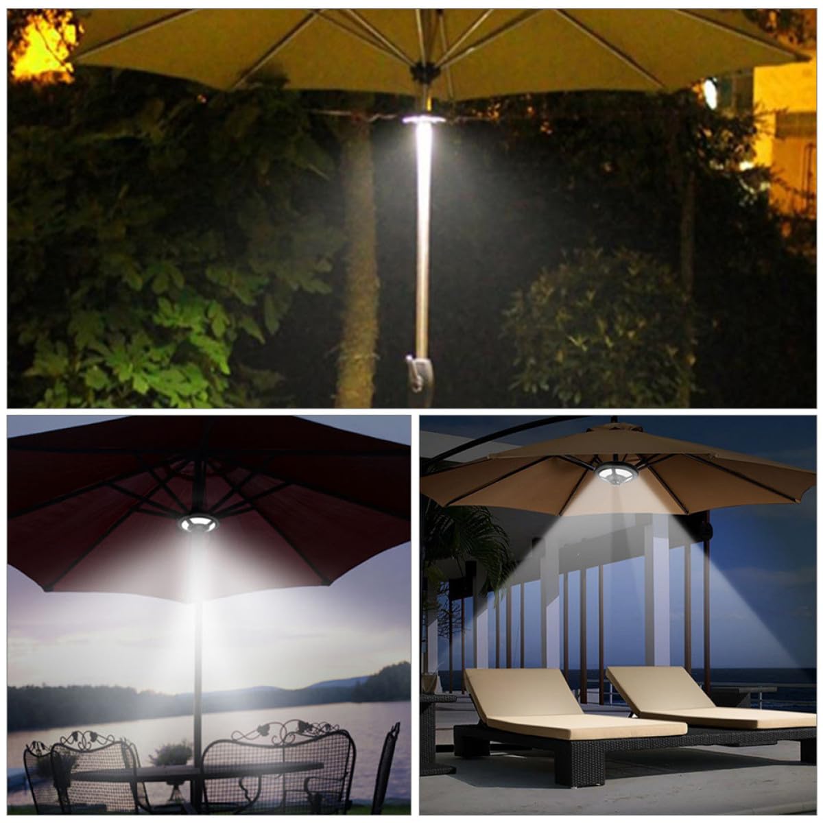Wielofunkcyjny wiszący parasol LED, bez baterii, przenośne, zimne białe, oświetlenie zewnętrzne na kemping i do ogrodu, idealne na patio i podwórko