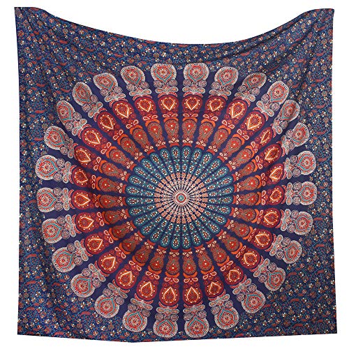 Bless International Indian Hippie Bohemian Psychedelic Peacock Mandala Wall Hanging Bedding Tapestry