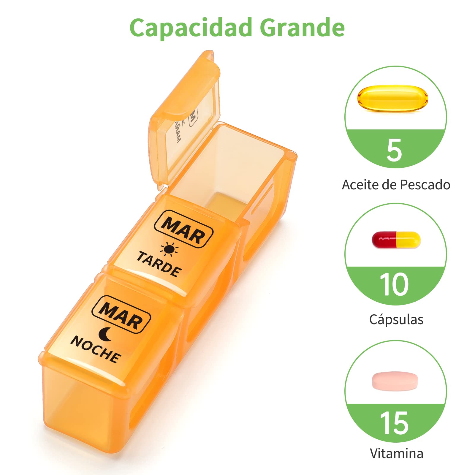 Pastillero Semanal 3 Tomas Español, Opret Pastillero Diario Grande, Dosificador de Comprimidos 7 Dias con 21 Compartimentos, Pastillero Diario de Viaje