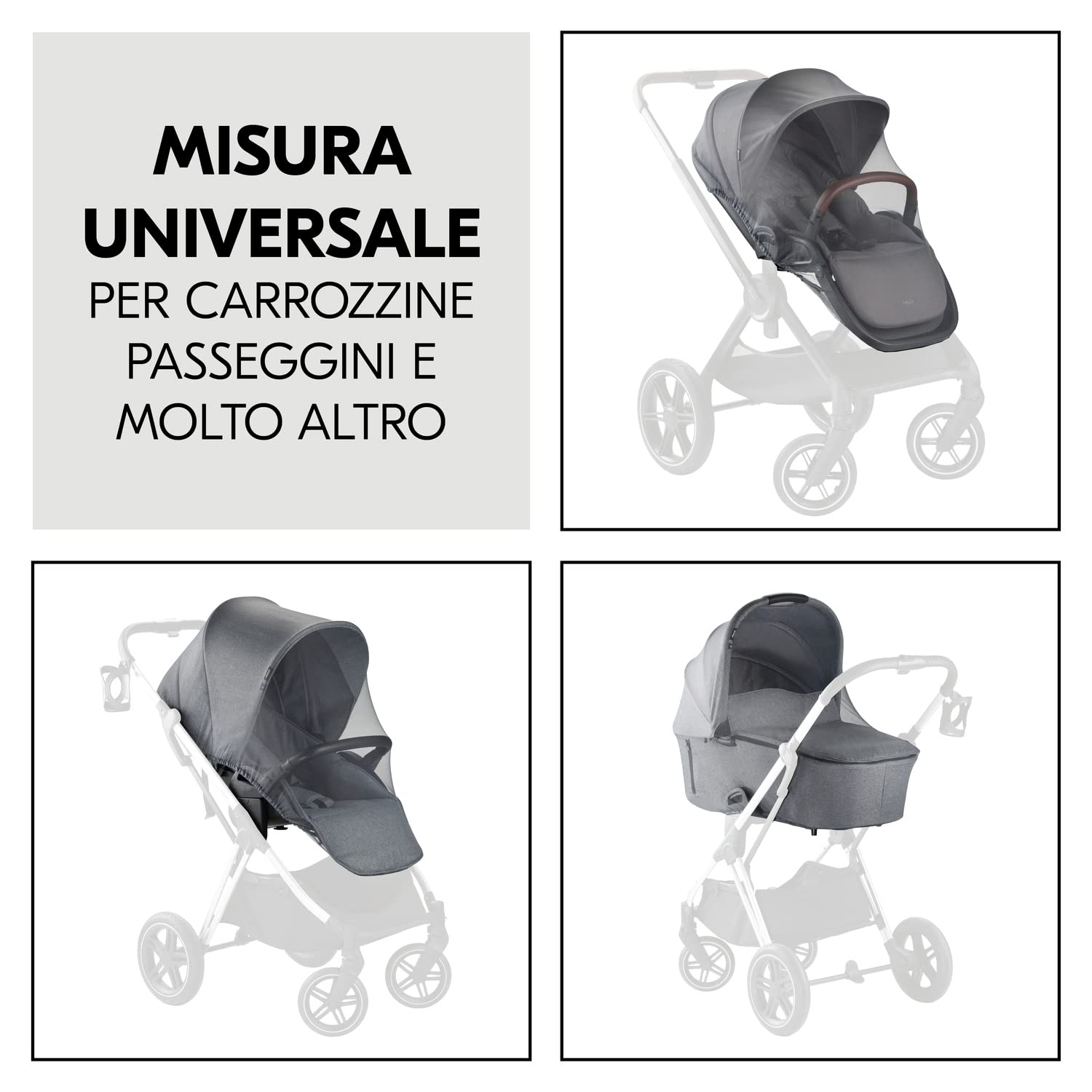hauck Zanzariera Universale per Bambini, Grigio - 92 x 29 cm - Rete Antizanzare per Carrozzina, Passeggino e Culla - Tessuto Antistrappo - Facile da Fissare - Lavabile e Pieghevole