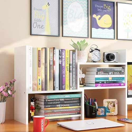 Expandable Desktop Bookshelf & Desk Organizer Shelf - Wooden Table
