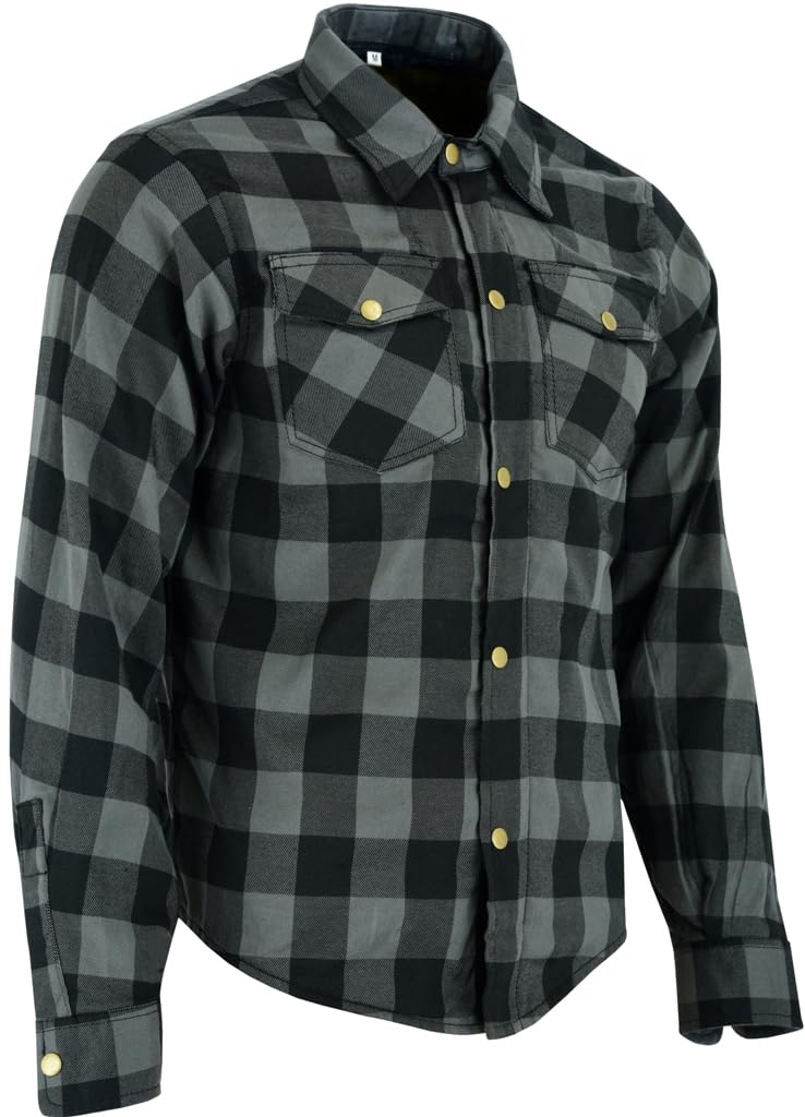 Speed MaxX Mens Grey/Black Lumberjack with Reinforced CE Armour Protection Motorbike/Motorcycle Check Shirt (UK, Alpha, 4XL, Regular, Regular, Grey/Black)