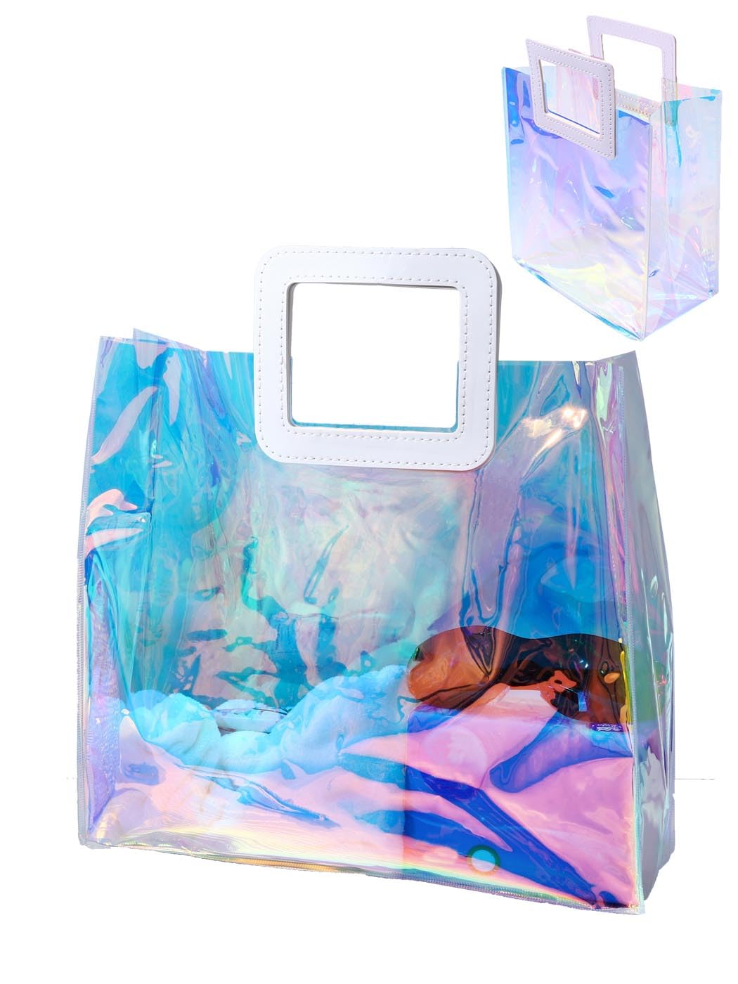 Woeoe 2 Pack Waterproof Plastic Handbag Clear Tote Bags Transparent Shopping Work Travel Tote Bags for Women