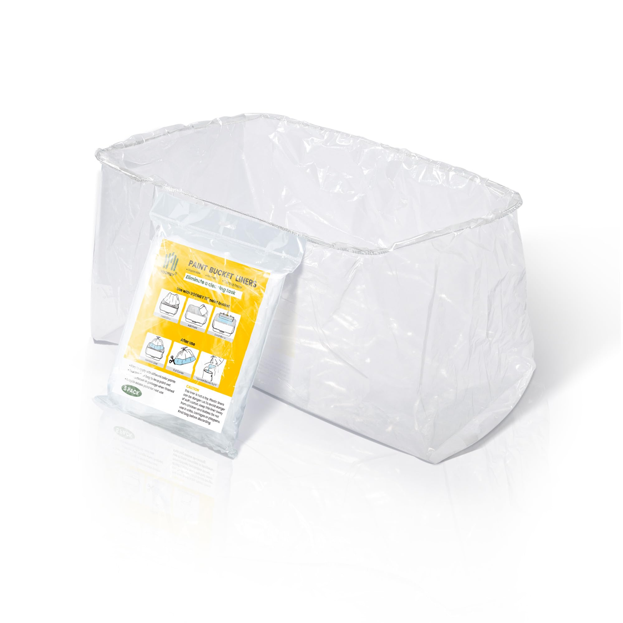 VOOMEY Paint Bucket Liner, 18-Inch Plastic Paint Bucket Liner Bag, 5pcs,Reinforced Bottom, Large Capacity Liner with Elastic Opening