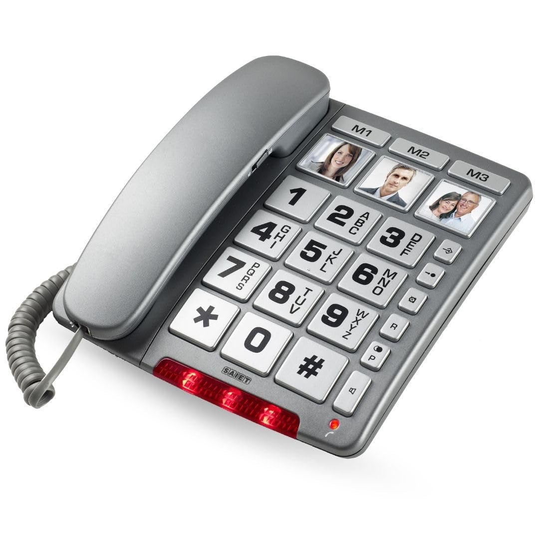 Telefono Fisso Multifunzione con Tasti Grandi e Personalizzabili, Intuitivo e Facile da Usare con Vivavoce e Indicatore Luminoso di Chiamata - SAIET FAMILY