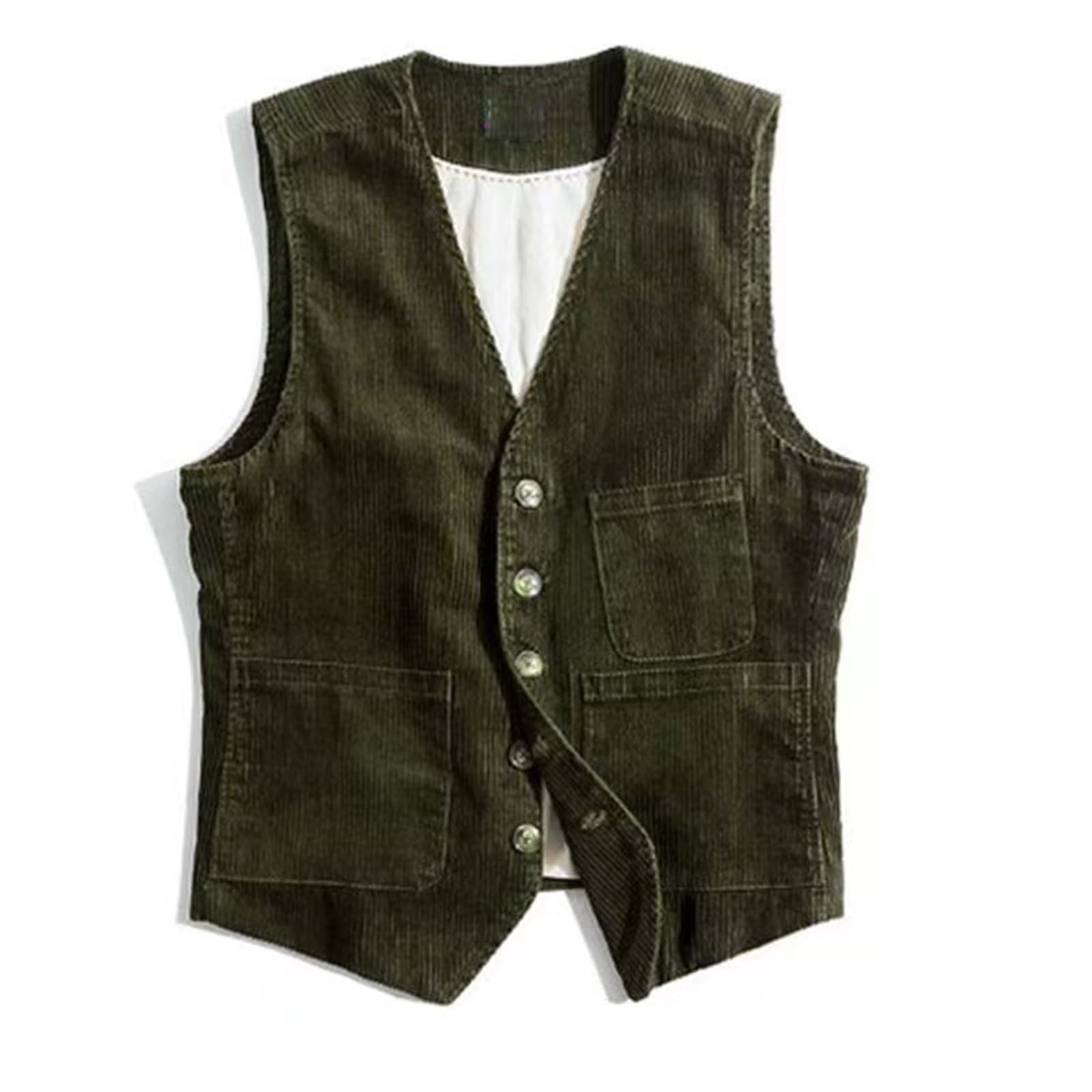 Gilet da uomo vintage in velluto a coste, senza maniche, con scollo a V, tinta unita, caldo, senza maniche, con tasche, per feste di lavoro