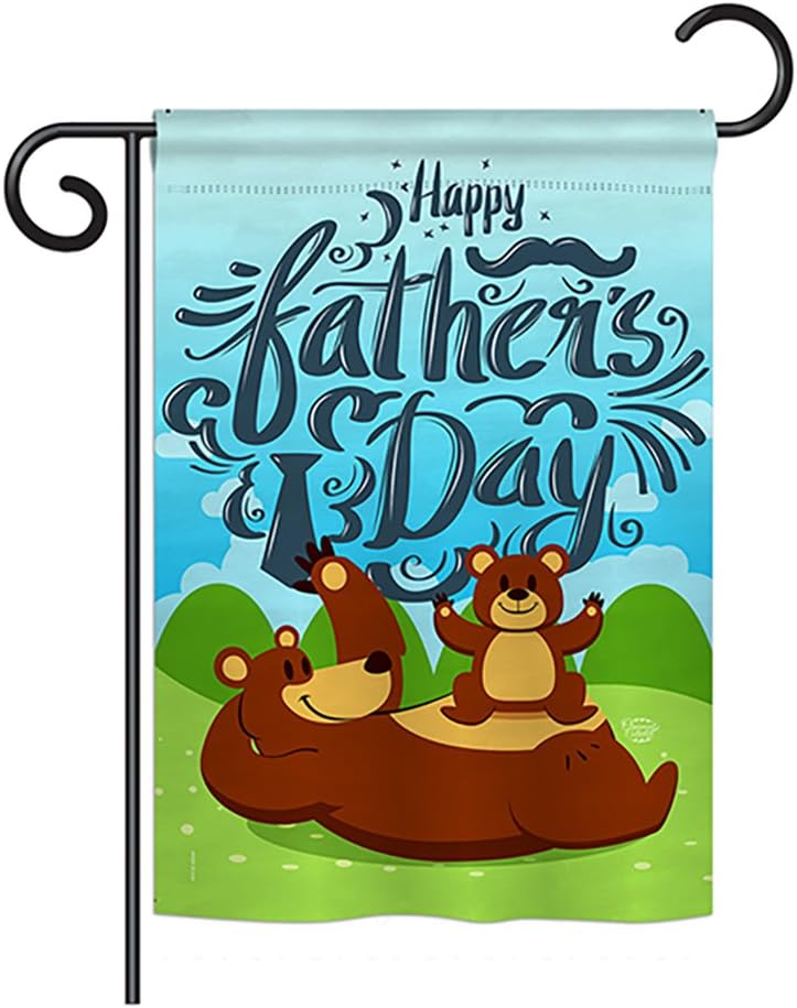 Beary Happy Fathers Day Garden House Flags Set Family Father Dad Daddy Papa Grandpa Best Parent Sibling Relatives Grandparent Small Decorative Gift Yard Banner Double-Sided Made In USA 28 X 40