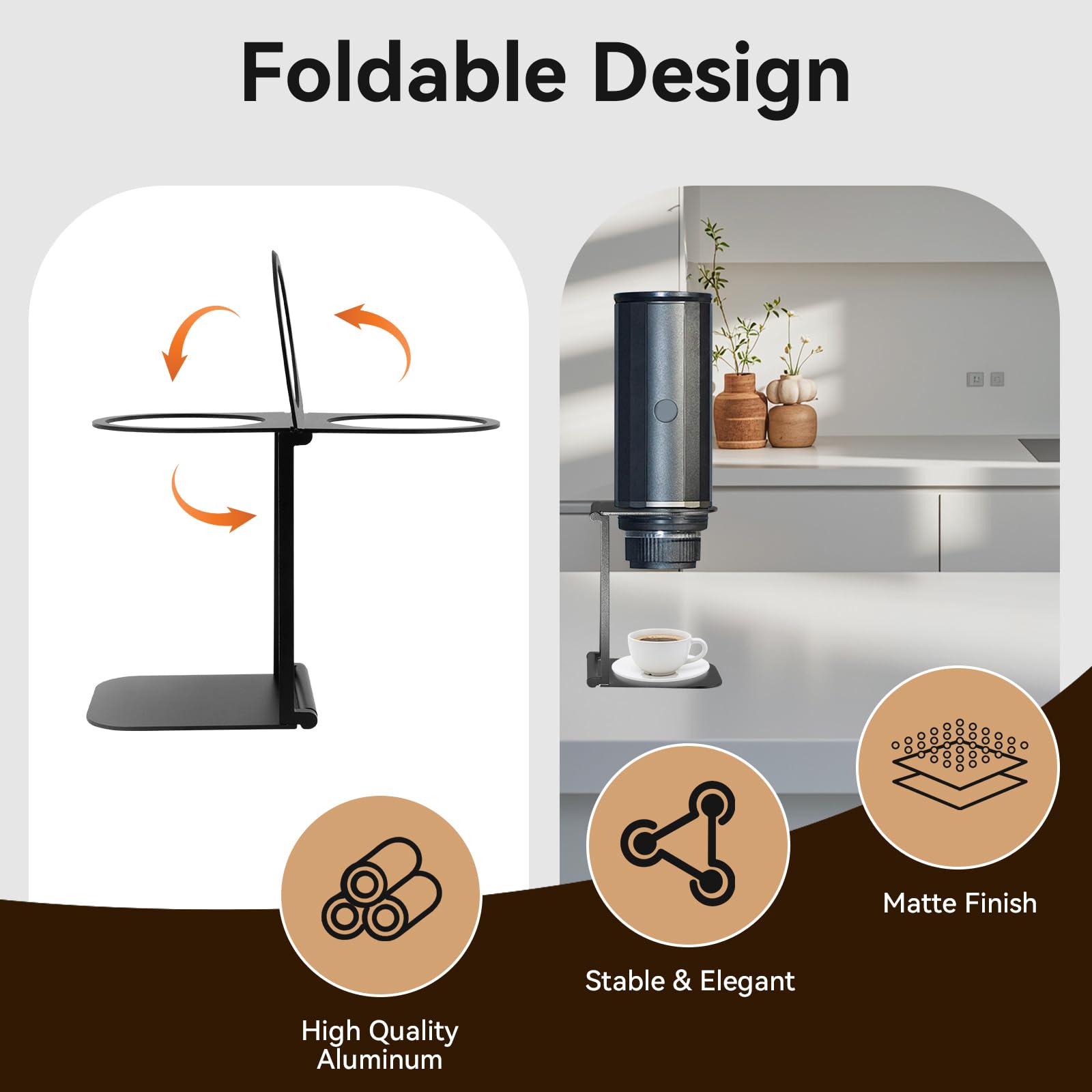 Soporte plegable para cafetera de viaje y espresso portátil, base negra para oficina hogar camping