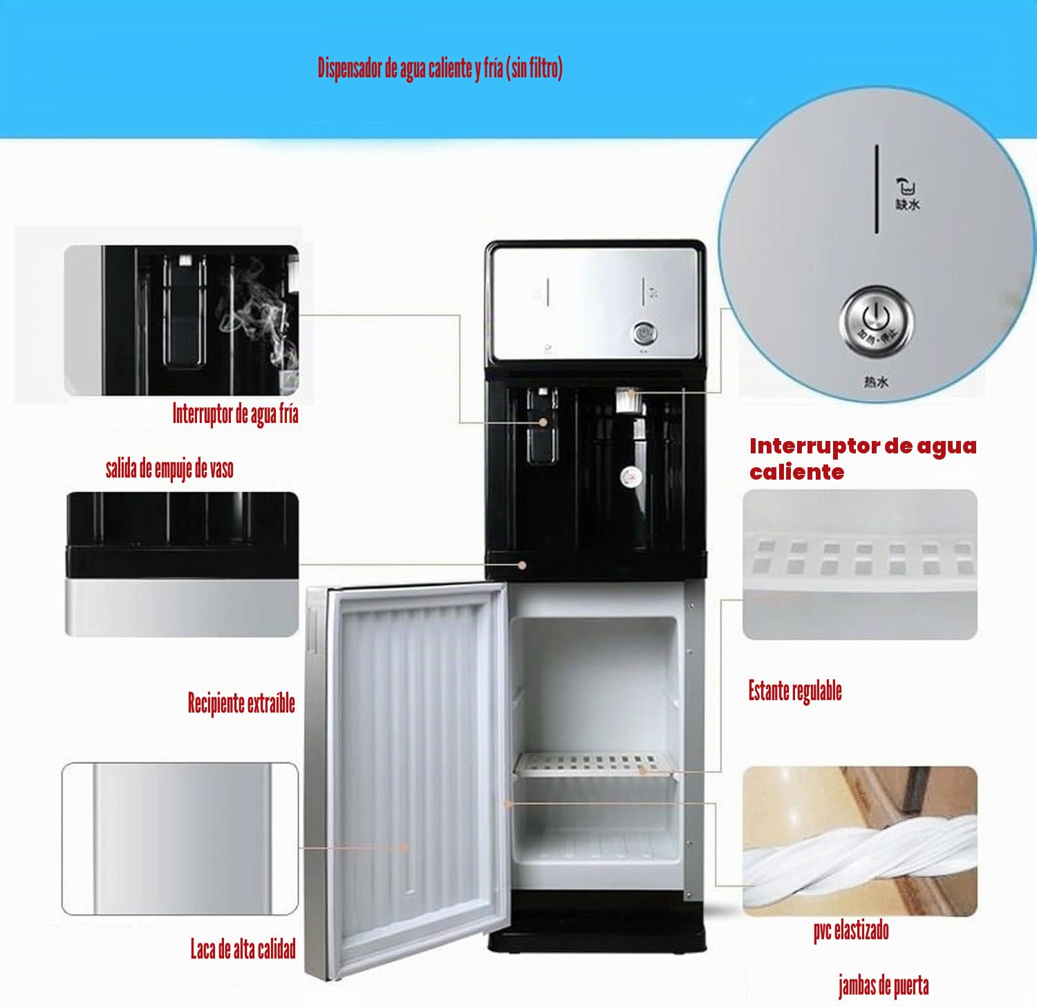 Dispensador De Agua De Pie De Carga Independiente,Dispensador De Agua Refrigerada, Temperatura Ambiente,Agua Caliente Y Agua Fría 3 Funciones,para El Hogar Oficina Comercial