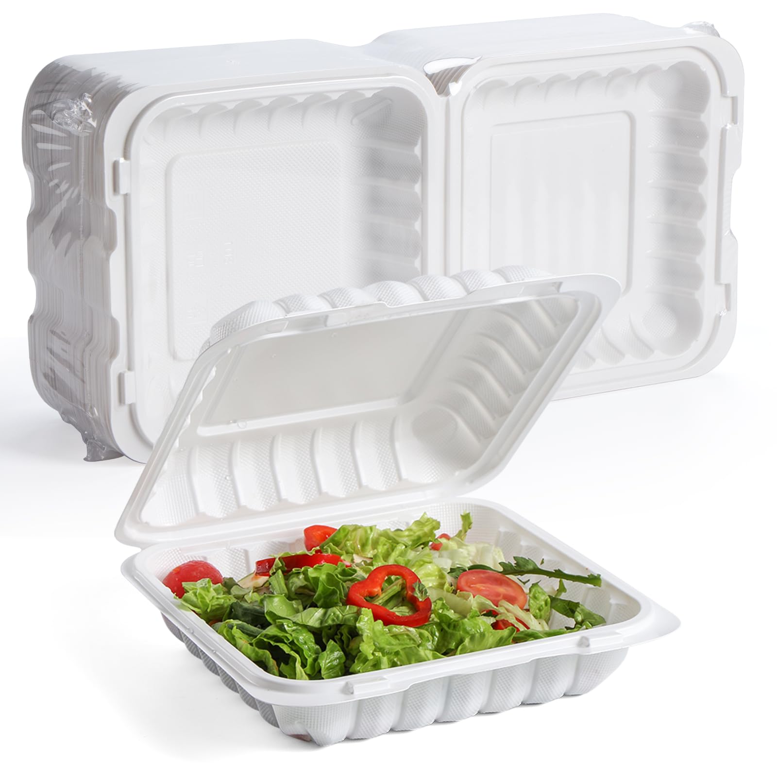 YANGRUI Food Containers 8 Inch 34 oz 55 Pack - Shrink Wrap BPA Free Mineral Filled PP Plastic Container | Reusable Freezer & Microwave Safe Meal Prep