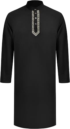FYMNSI Mens Stand Collar Abaya Thobe Embroidered Islamic Prayer Clothing Loose Kaftan Dishdasha Islamic Eid Ramadan Costume