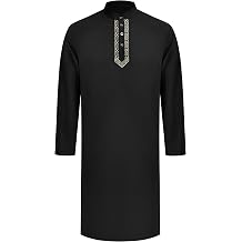 FYMNSI Men's Stand Collar Abaya Thobe Embroidered Islamic Prayer Clothing Loose Kaftan Dishdasha Islamic Eid Ramadan Costume