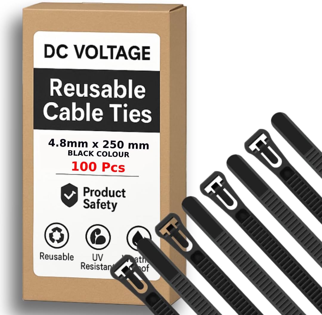 100 Pcs Reusable Black Cable Ties, 250mm x 4.8mm, 10" Plastic Tie Wraps HeavyDuty Releasable Strong Nylon Zip Ties for Home Office Garage and Workshop (4.8 x 250 mm -Black)
