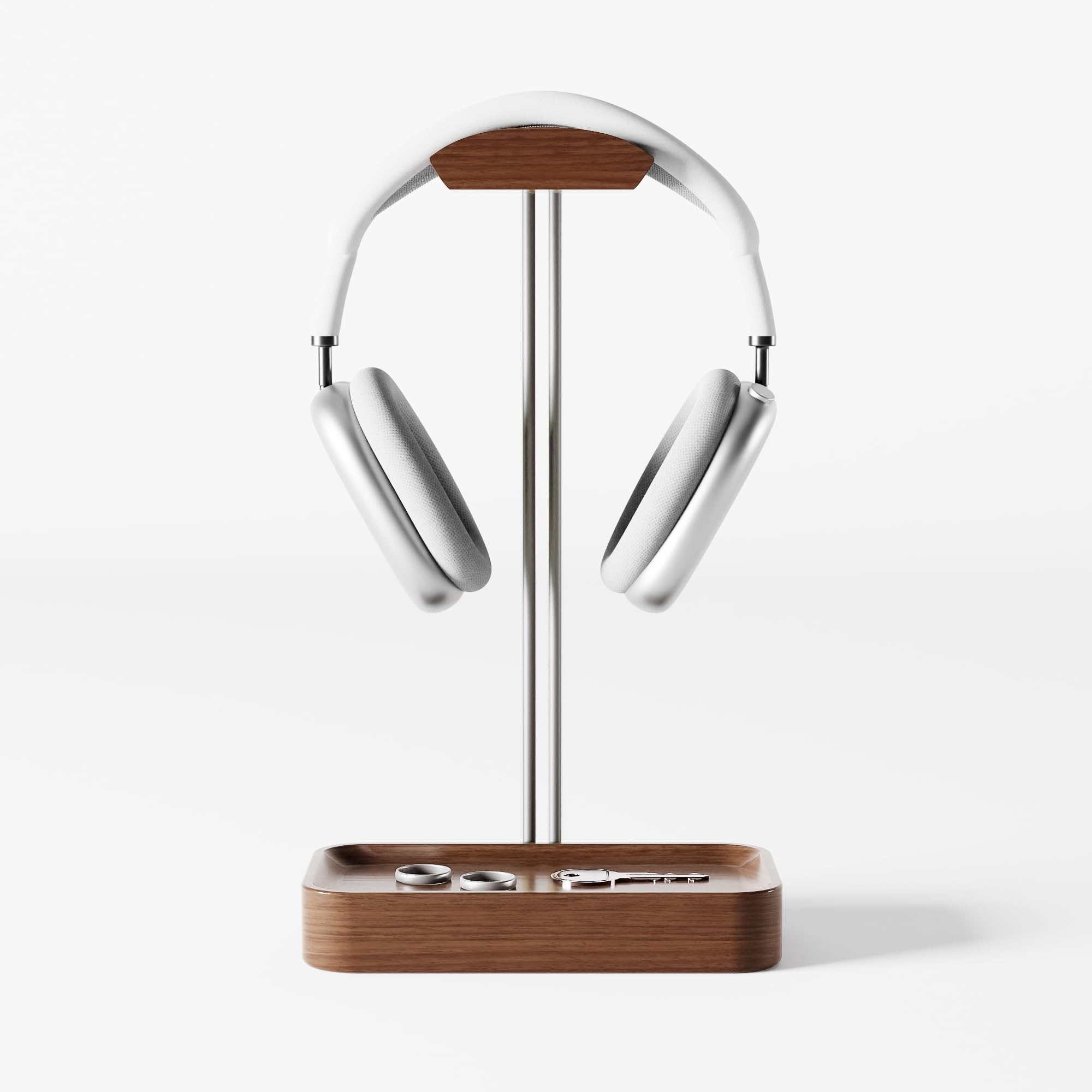 Raico Soporte para auriculares con base de almacenamiento, madera de nogal de alta calidad, compatible con AirPods Max, Beats, Bose, Sony, Sennheiser, Gaming