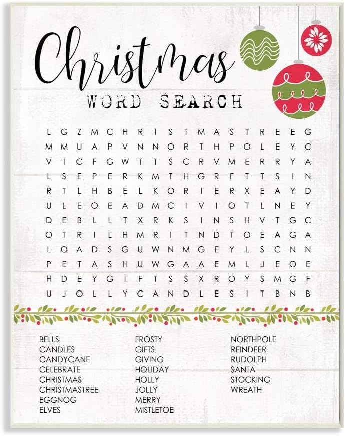 Stupell Industries Christmas Word Search Holiday Activity Text Design, Designed by Daphne Polselli Art, 10 x 15, Wall Plaque