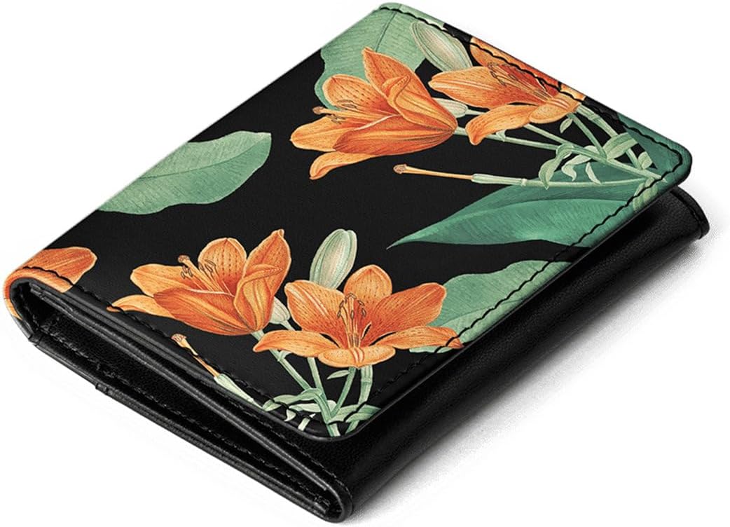 DailyObjectsFlip Top Slim Leather Card Holder Wallet for Women, Midnight Hibiscus, Floral