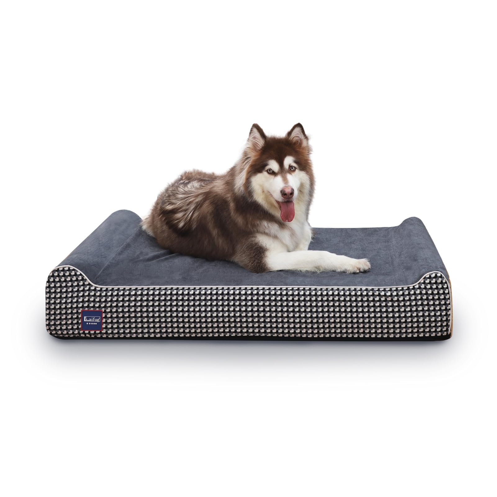 Laifug Orthopedic Dog Beds for Large Dogs,7" Memory Foam Dog Beds,Durable Water Proof Liner Removable and Washable, Nonskid Bottom, Black and White Plaid 50"x36"x10"