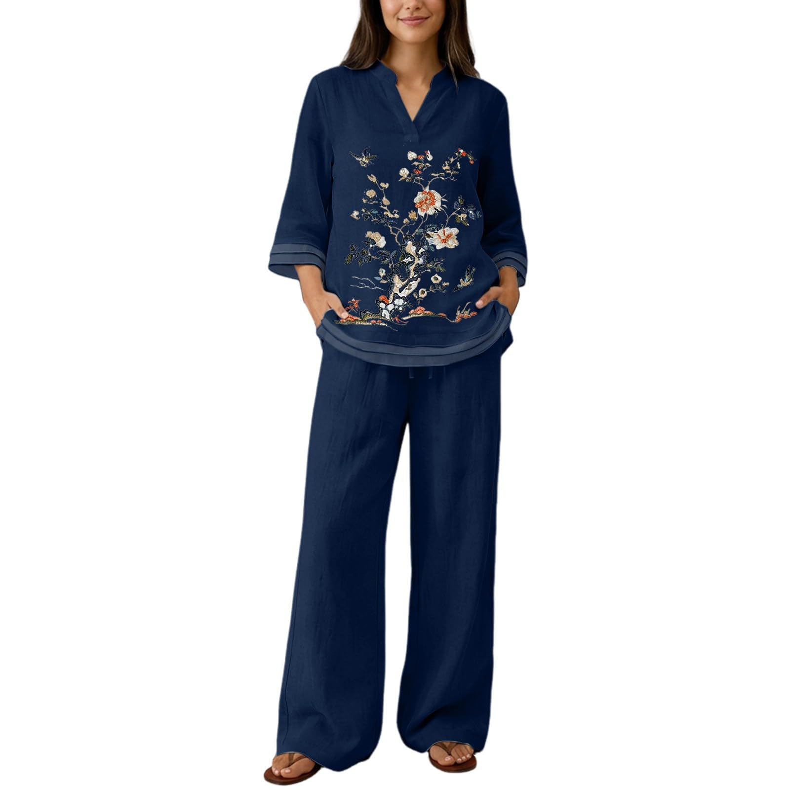 Conjunto Mujer Verano 2 Piezas Moda raje de Primavera Ligero Chndal Blusa Pantalones Ropa Playa Vacaciones Deportivo Casa Trabajoropa Verano mujerAcabado Refinado