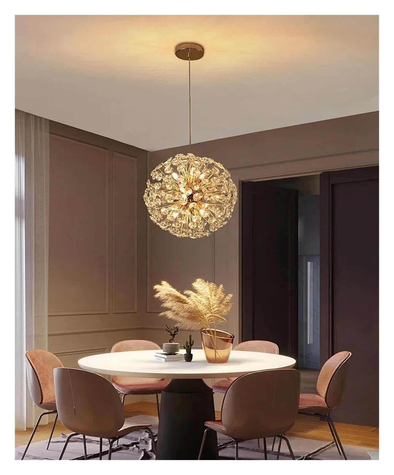 ASerZenith Chandelier, Design Sun Flower Crystal Chandeliers For Living Room Kitchen Island Loft Led Pendant Lighting House Decor Suspension Lamp,Round D60Cm-Cold