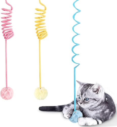 Juguetes de primavera para gatos, resorte elástico para gatos con campana, paquete de 3 juguetes interactivos de felpa suave para gatos de interior,