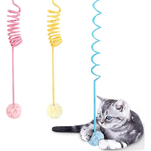 WONOWPA Cat Spring Toys, Self-Play Hanging Stretchable Cat Spring with Bell, 3 Pack Soft Plush Interactive Cat Toys for Indoor Cats Kitten Chasing and Playing