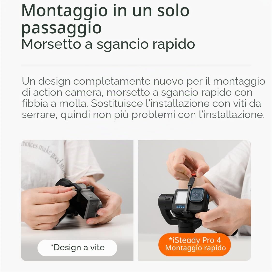 Hohem iSteady Pro 4 Fotocamera d'azione Gimbal 3-Asse Stabilizzatore antispruzzo per GoPro Hero 13/12/11/10/9/8/7/6/5/4/3,DJI OSMO Action,Insta360 ONE R,Sony RX0,Montaggio rapido,14 ore di autonomia