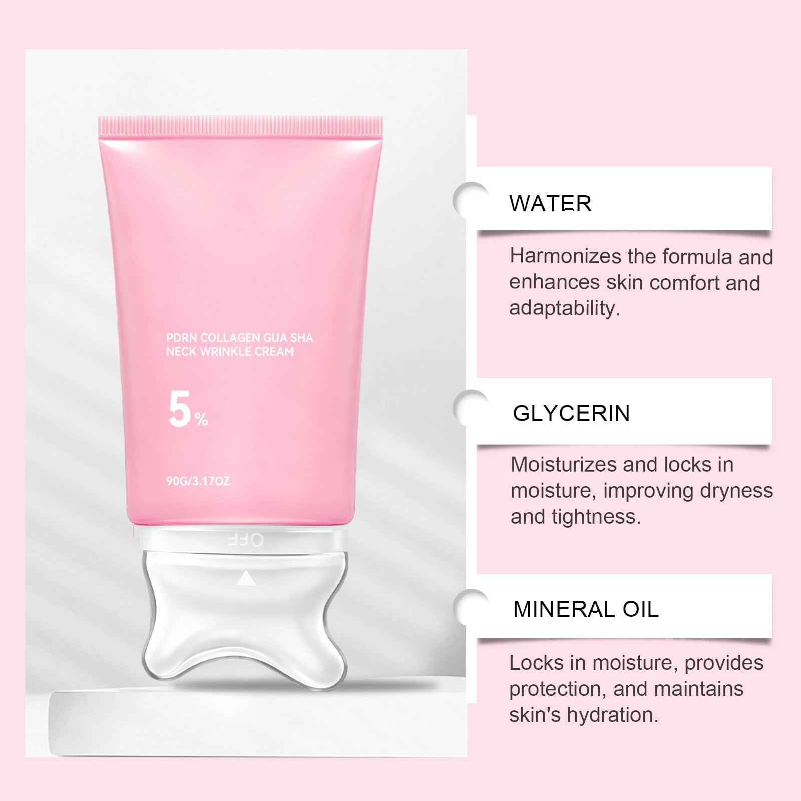 PDRN Collagen Gua Sha Neck Wrinkle Cream z Masażerem, Krem do Szyi Anti Aging Nawilżający i Ujędrniający, Neck Care Treatment na Linię Żuchwy i Dekolt, Korean Skincare