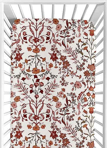 Image of Sweet Jojo Designs Fitted Baby Crib Sheets (Orange Wildflower Vintage Floral) for Girls, Infant Nursery, Toddler Room - Standard Size (Boho, Paisley, Bohemian, Cottagecore, Farmhouse, Flower Garden)