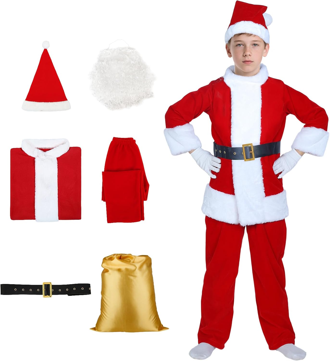 SOMOYA Boys Santa Costume for Kids Child Santa Suit Set Velvet Santa Claus Costume Christmas Santa Suit for Kids 6pcs Set - Image 2