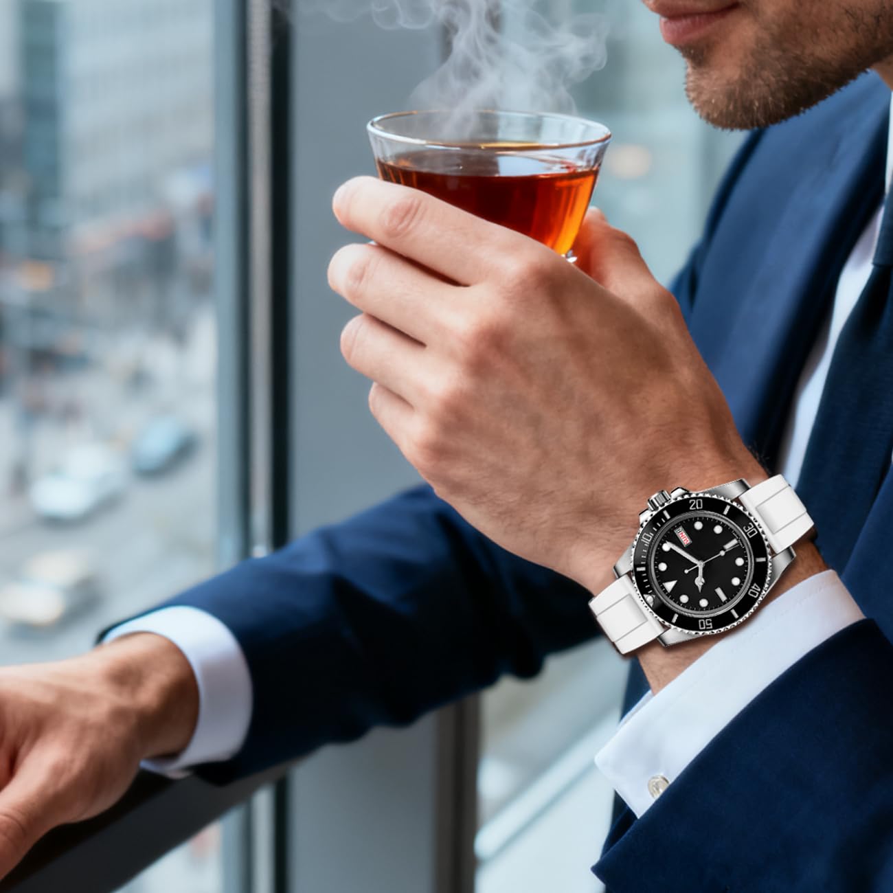 Kai Tian Bracelet de montre en silicone TPU de 20 mm pour homme et femme - Caoutchouc fluoré avec boucle déployante classique