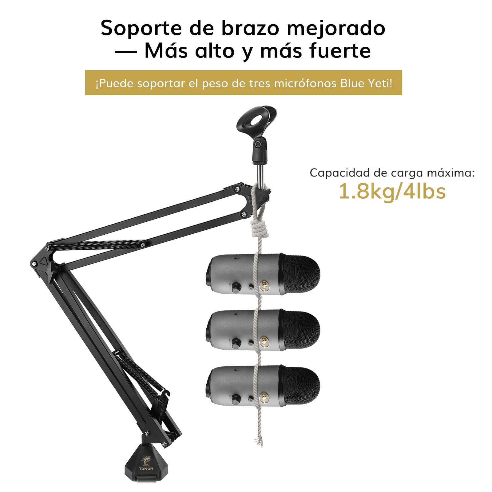 TONOR Soporte de Micrófono ajustable con filtro pop, Brazo de micrófono, abrazadera resistente mejorada para Podcast/Streaming/Estudio Grabación, Adaptador 3/8" a 5/8", 35 cm +35 cm, T20