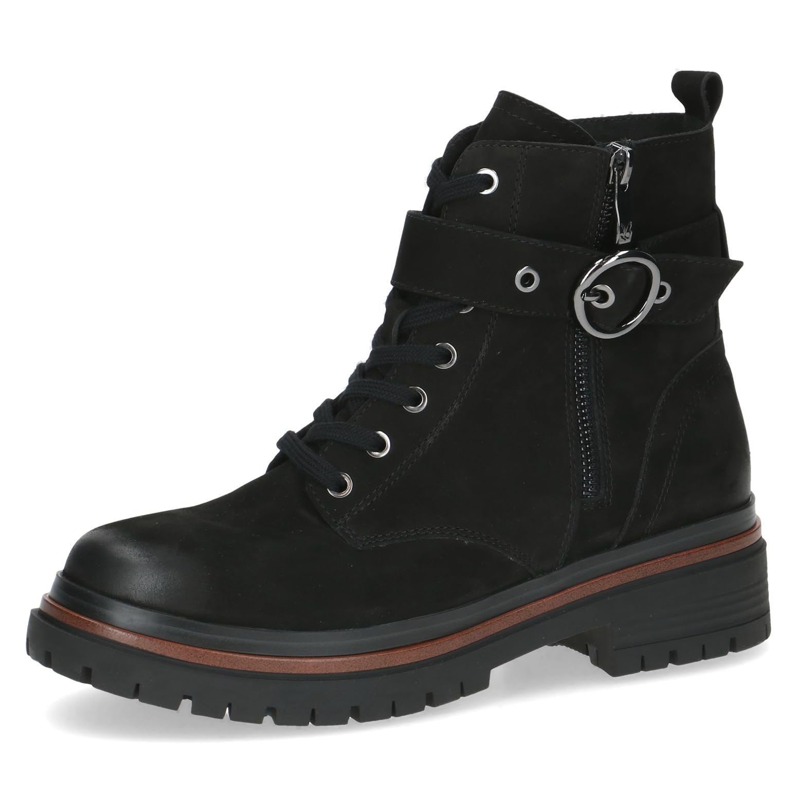 CAPRICE women's leather ankle boots with buckle, Black (Black Nubuc), 6 UK