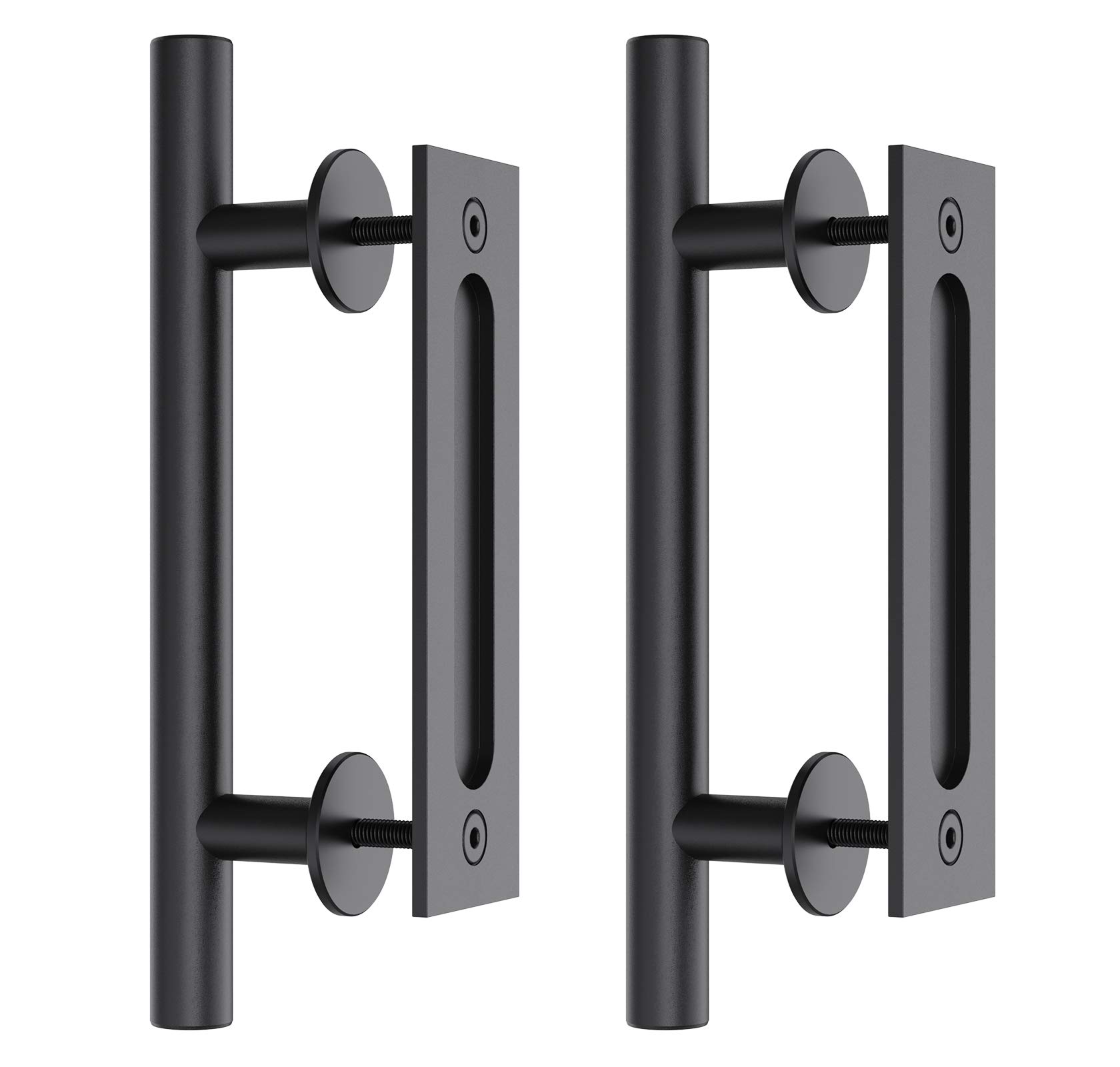 Photo 1 of HomLxclx 12 Inch Sliding Barn Door Handle Pull and Flush Hardware Set, Black Powder Coated Finish Round Shape