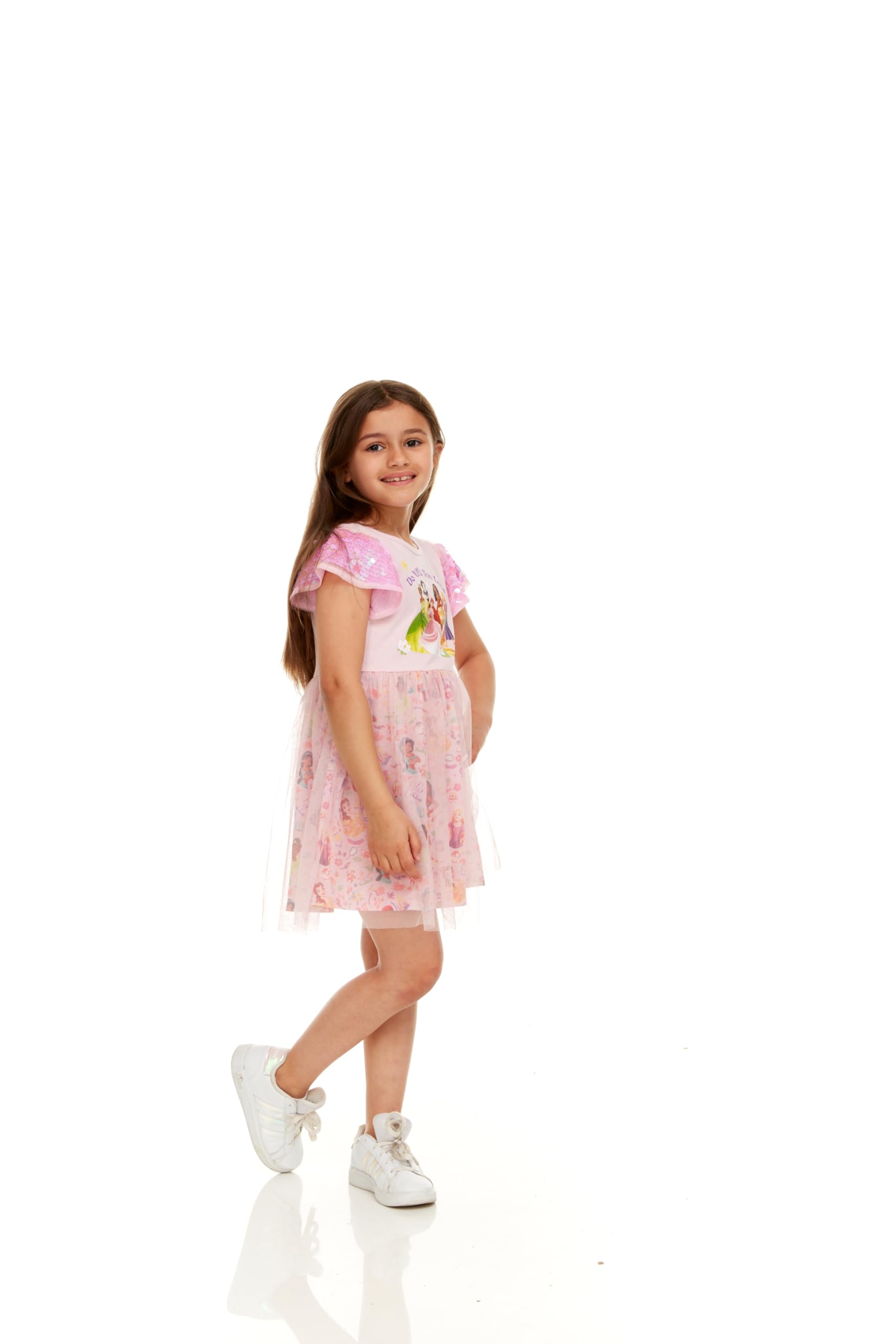 Disney Mädchen Prinzessin Mädchen Paillettenärmel Tüll Kleid