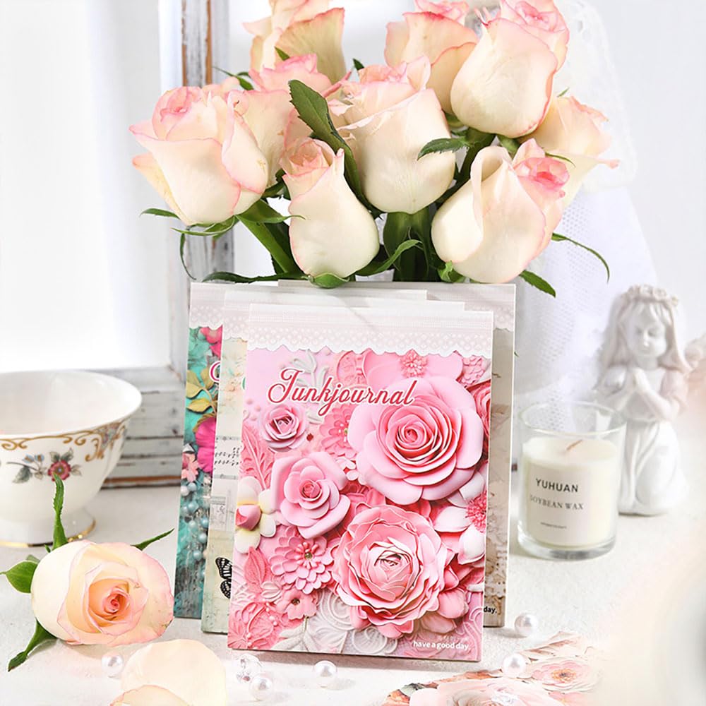 180Pcs Flower Scrapbook Paper Junk Journal Supplies,Vintage Floral