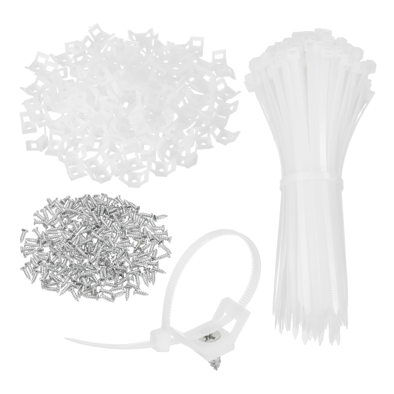 QUARKZMAN 240pcs Base Per Fascette A Sella Da 28mm Con Fascette Zip Da 150mm E Viti Autofilettanti M5, Set Di Supporti Organizzatori Per Cavi, Bianco
