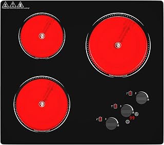 Electric Cooktop, 220V 5000W Stove Top, 9 Power Levels, Kids Lock & Timer, Hot Surface Indicator, Overheat Protection,knob and touch control 3 Burner Electric cooktop