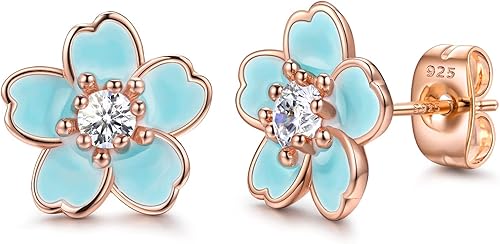Aretes de flor rosa para mujer, aretes de plata de ley 925, bonitos aretes de plumeria para niña, hipoalergénicos con flor de cerezo