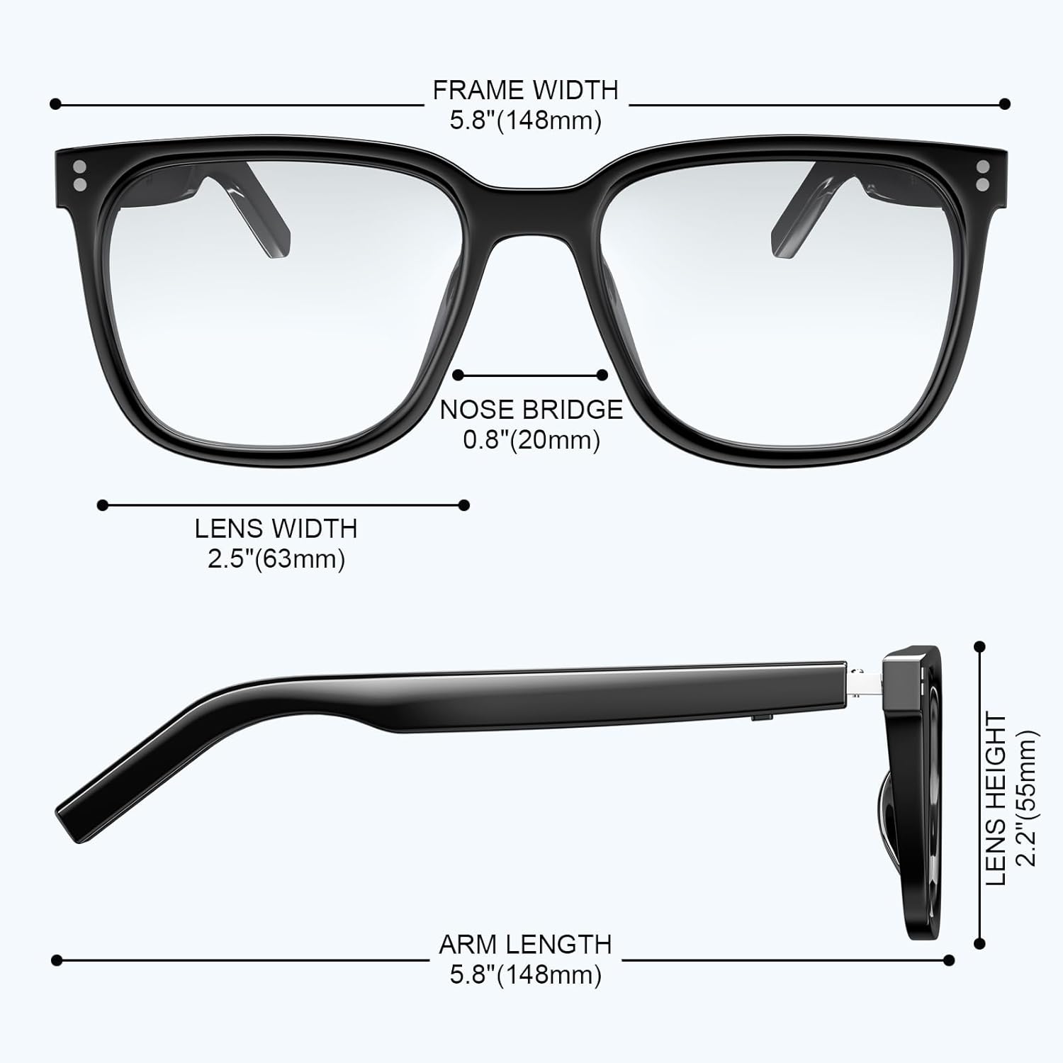 Smart Glasses-Clear Anti Blue Light Bluetooth Glasses + Magnetic Clip-On Sunglasses,UV400 Protection, Hands-Free Calls& Audio, for Indoor/Outdoor