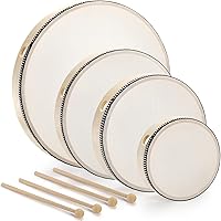 Vista 1 de Foraineam Paquete de 4 tambores de mano de 12 pulgadas, 10 pulgadas, 8 pulgadas, 6 pulgadas, juego de batería de madera de percusión musical, tambor