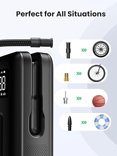 Miniatura 8 de UGREEN Inflador de neumáticos, compresor de aire portátil, bomba de aire de 150 PSI con batería de luz LED, bomba de neumáticos inalámbrica para