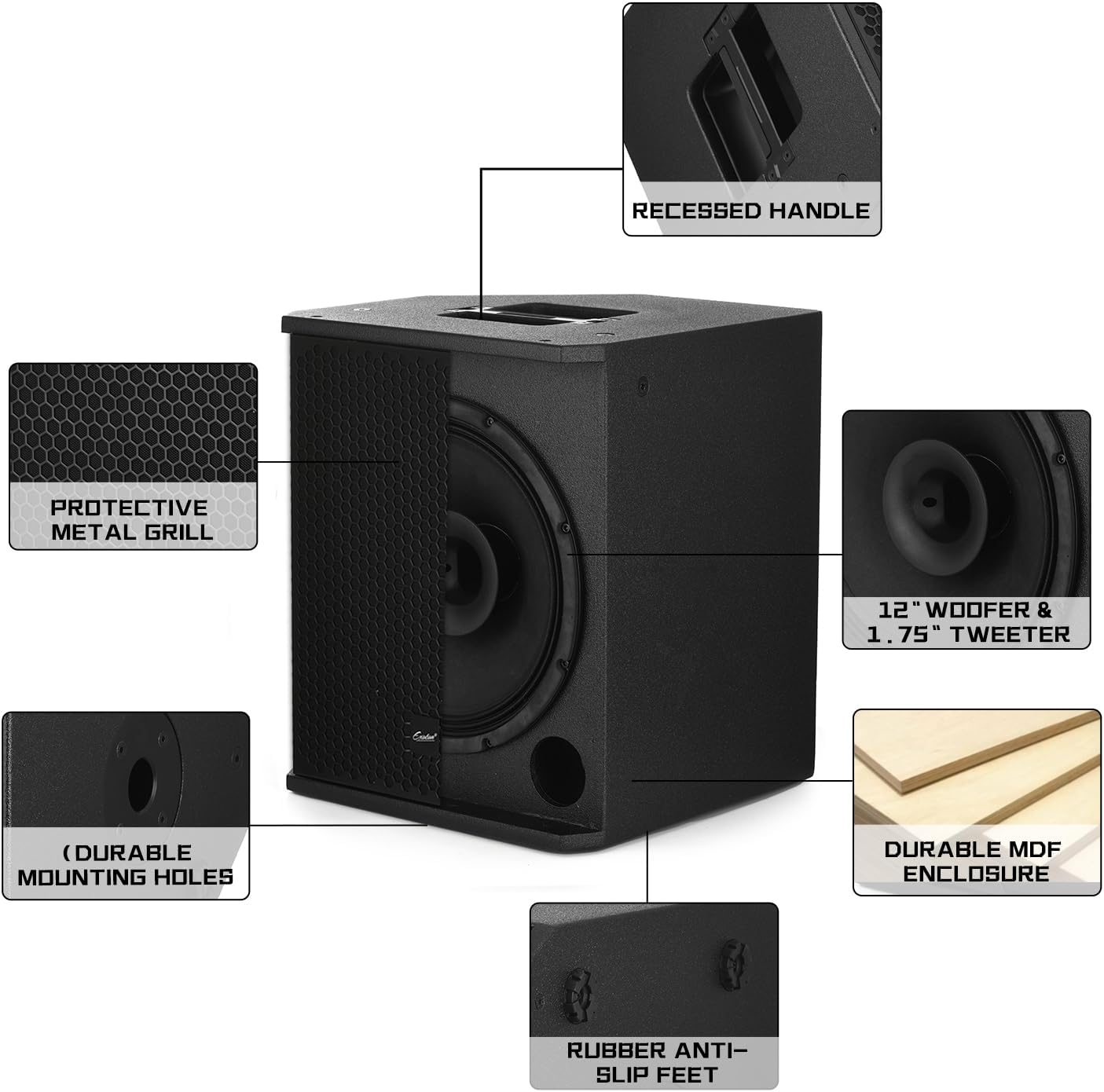 EXOTON B-12 Powered PA Speaker - 12" Coaxial Active Monitor 800W Class D Amp with DSP, 3-Band EQ,TWS,Full-Color Display for Monitoring, DJ(AC Powered)