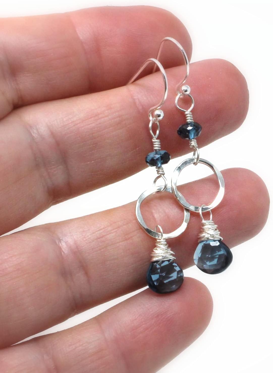 Petite London Blue Topaz Earrings Dangle Drop Circle Briolettes Sterling Silver 1.8 Inch - Image 2