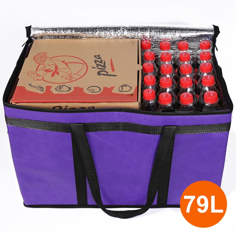 Bodaon Paquete de 1 bolsa aislada para entrega de alimentos, bolsa de aislamiento para alimentos fríos y calientes, comercial, bolsa de calentamiento reutilizable de gran capacidad, color morado